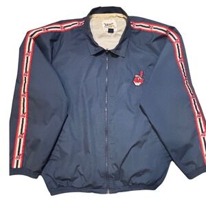Vintage 90s Cleveland Indians Chief Wahoo Windbreaker Jacket Navy Blue  XL MLB